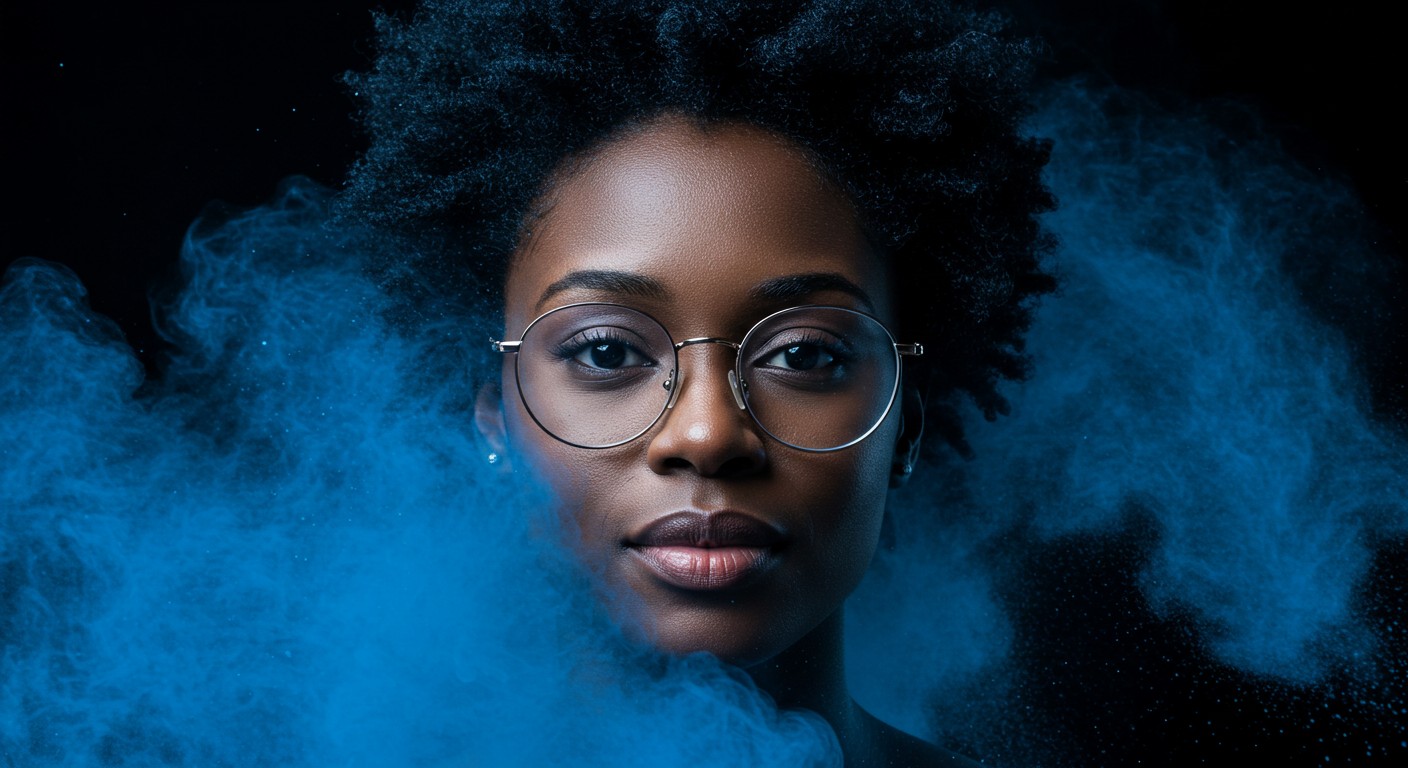 Creative digital portrait with blue smoke